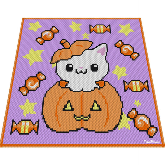 HalloWeen Cat - Crochet Pattern, Graphic for C2C, Crochet Blanket Corner to Corner, with Written & Color Block Instructions