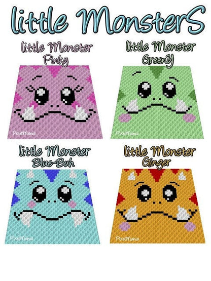 4 liTTle MONSTERS, C2C Häkelmuster, Grafik für c2c mit geschriebener u. Farb-Block Anleitung