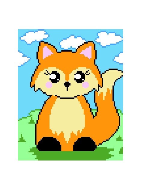 Fox - FOX, Sc crochet pattern, chart for Sc, crochet blanket single stitches, Tunisian, double stitches, with written & color block instructions