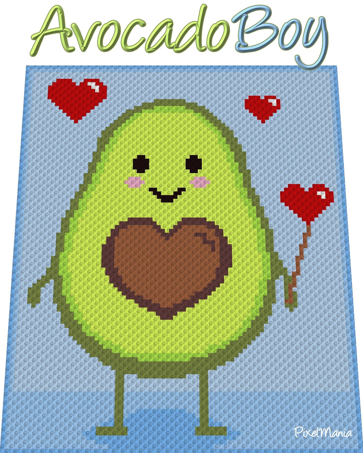 AVOCADO BOY, Häkelmuster, Grafik für C2C, Häkeldecke Ecke zu Ecke,  mit geschriebener & Farb-Block Anleitung