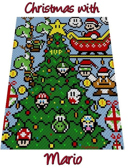 Christmas with MARIO inspirierte Decke - Häkelmuster, Grafik für C2C, Häkeldecke Ecke zu Ecke,  mit geschr. & Farb-Block Anleitung