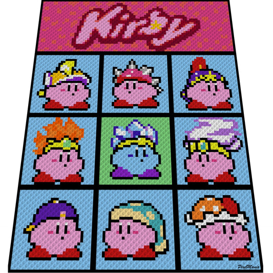 KIRBY -  Häkelmuster, Grafik für C2C, Häkeldecke od Kissen Ecke zu Ecke,  mit geschriebener Anleitung
