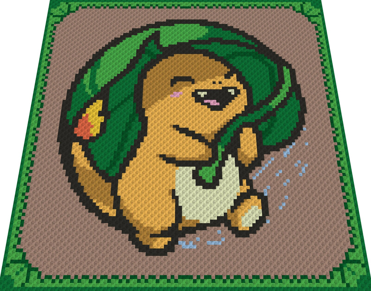 GLUMANDA - POKEMON inspirierte Häkelmuster, Grafik für C2C, Häkeldecke Ecke zu Ecke,  mit geschr. & Farb-Block Anleitung,  kleiner Drache