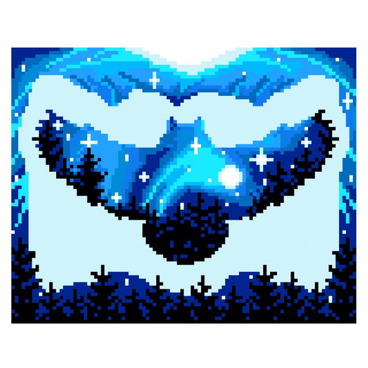 OWL SILHOUETTE - blue, graphic for Fm crochet blanket, with written & color block instructions for owl blanket, animal motif