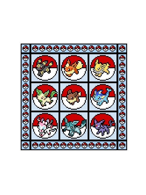 EVOLUTION - EVOLI - POKEBÄLLE - Pokémon - Evoli Entwicklung, Häkelmuster, Grafik für C2C, Häkeldecke od Kissen
