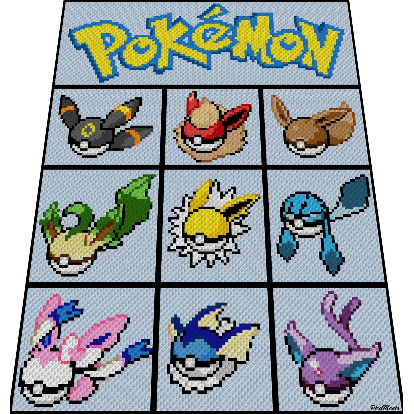 EVOLI - POKEBÄLLE - Pokémon -  Häkelmuster, Grafik für C2C, Häkeldecke od Kissen