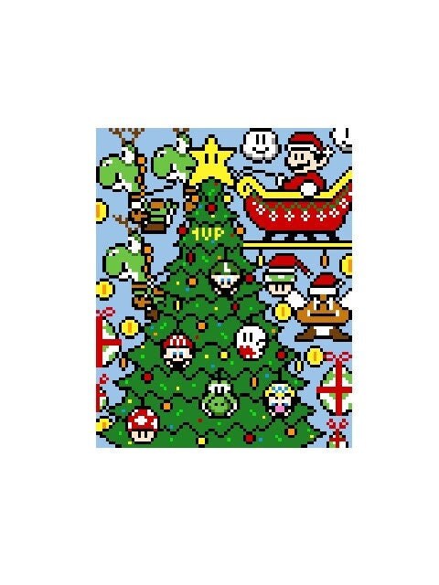 Christmas with MARIO inspirierte Decke - Häkelmuster, Grafik für SC, Häkeldecke dc hdc,  mit geschr. & Farb-Block Anleitung