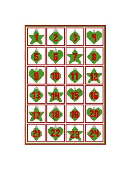 ADVENTSKALENDER, Häkelmuster, Grafik für fM, Häkeldecke feste Maschen, Stäbchen (hStb) mit geschriebener & Farb-Block Anleitung