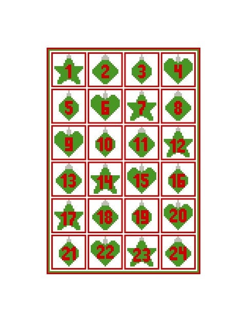 ADVENTSKALENDER, Häkelmuster, Grafik für fM, Häkeldecke feste Maschen, Stäbchen (hStb) mit geschriebener & Farb-Block Anleitung