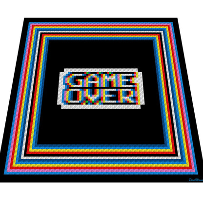 GAME OVER -  Häkelmuster, Grafik für C2C, Häkeldecke Ecke zu Ecke,  mit geschriebener & Farb-Block Anleitung
