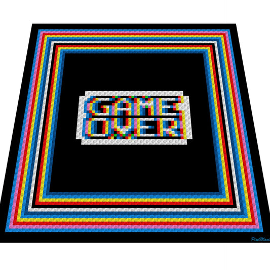 GAME OVER -  Häkelmuster, Grafik für C2C, Häkeldecke Ecke zu Ecke,  mit geschriebener & Farb-Block Anleitung