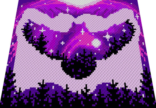 EULE SILHOUETTE - pink, Grafik für C2C, Häkeldecke Ecke zu Ecke,  mit geschriebener & Farb-Block Anleitung