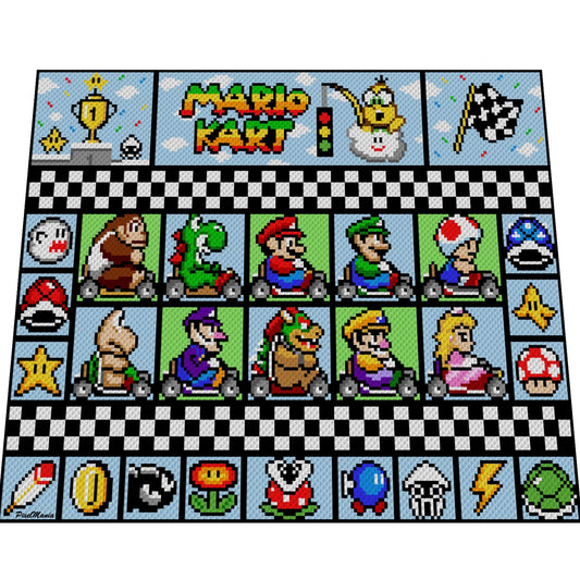 EXTANSiON Pack 2 - MARiO KART- XXL Decke - Super Mario inspirierte XL-Decke, Häkelmuster, Grafik für c2c, Häkeldecke Super Mario, Gamerdecke