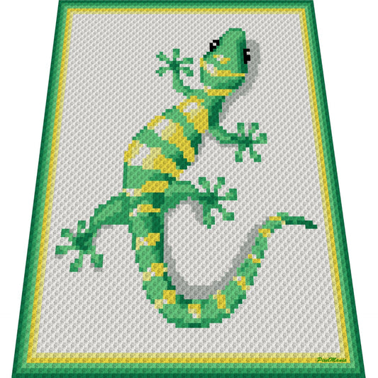 GECKO - Häkelmuster, Grafik für C2C, Häkeldecke Ecke zu Ecke,  mit geschriebener & Farb-Block Anleitung