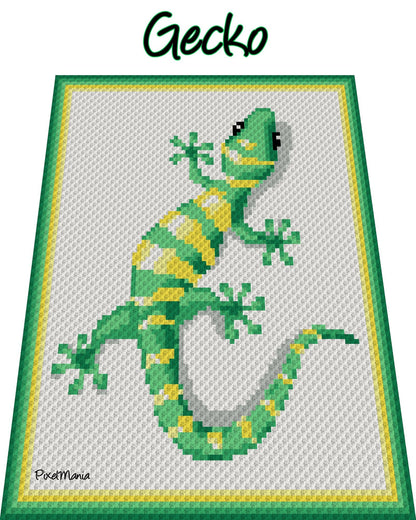 GECKO - Häkelmuster, Grafik für C2C, Häkeldecke Ecke zu Ecke,  mit geschriebener & Farb-Block Anleitung