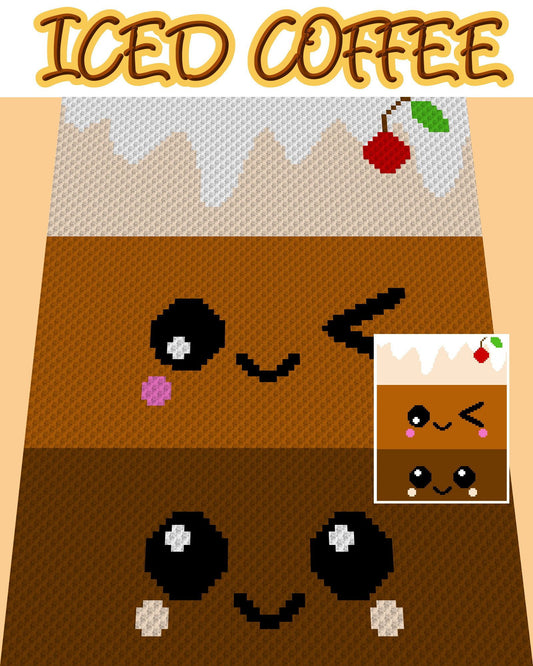 Iced CoFFee, Häkelmuster, EisKaFFee, Grafik für C2C, Häkeldecke Ecke zu Ecke,  mit Anleitung