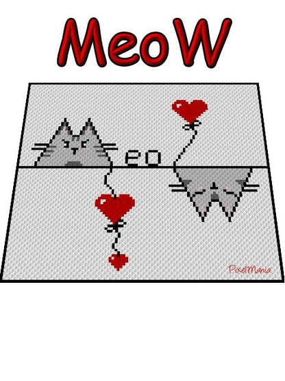 MeoW - Häkelmuster, Grafik für C2C, Häkeldecke Ecke zu Ecke,  mit geschriebener & Farb-Block Anleitung