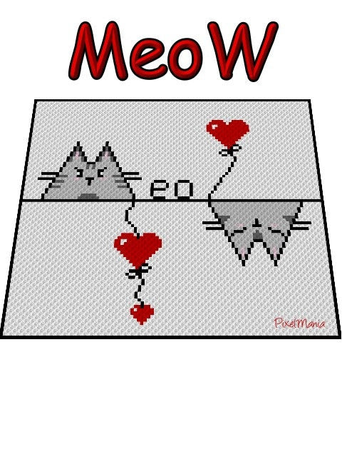 MeoW - Häkelmuster, Grafik für C2C, Häkeldecke Ecke zu Ecke,  mit geschriebener & Farb-Block Anleitung