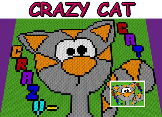 CrazY CaT, Häkelmuster, Grafik für C2C, Häkeldecke Ecke zu Ecke,  mit Anleitung - Zeile für Zeile & Farbblöcke