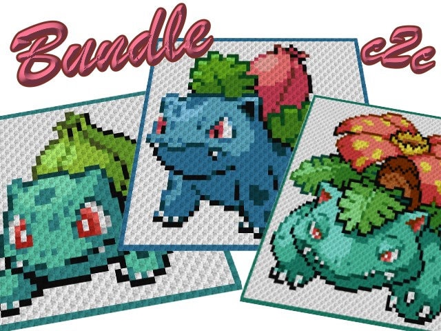BUNDLE - Bisasam, Bisaknosp, Bisaflor - POKÉMON inspirierte C2C - Häkelmuster
