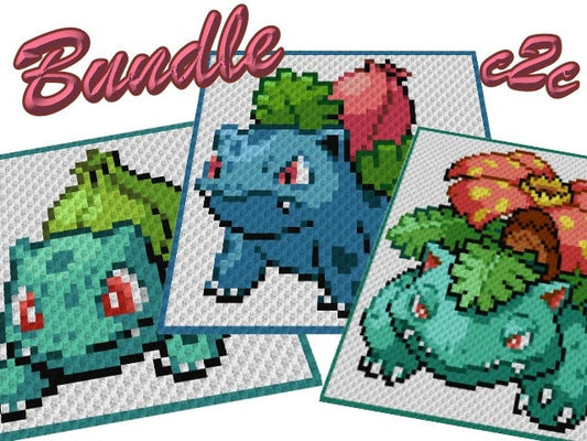 BUNDLE - Bisasam, Bisaknosp, Bisaflor - POKÉMON inspirierte C2C - Häkelmuster