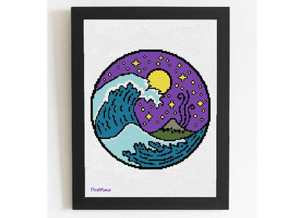 The perfect wave - modern CROSS STITCH PATTERN - nature picture, sea picture