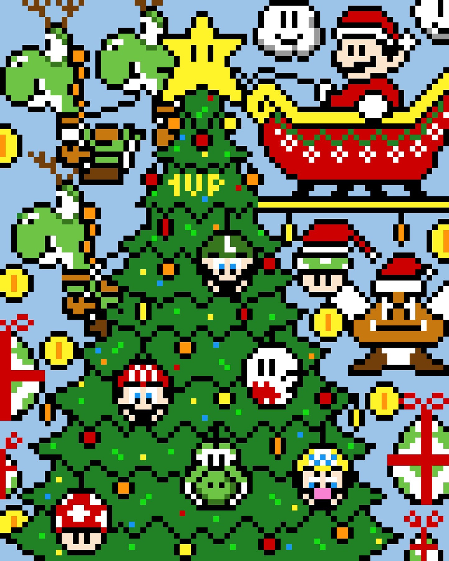 Christmas with MARIO inspirierte Decke - Häkelmuster, Grafik für SC, Häkeldecke dc hdc,  mit geschr. & Farb-Block Anleitung
