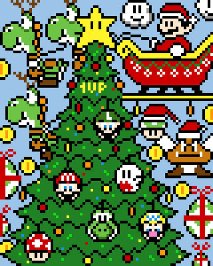 Christmas with MARIO inspirierte Decke - Häkelmuster, Grafik für SC, Häkeldecke dc hdc,  mit geschr. & Farb-Block Anleitung