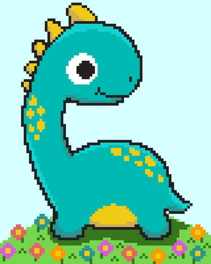 DINO DippY - LANGHALS, Fm Häkelmuster, Grafik für Fm, Häkeldecke feste Maschen, tunesisch, Stäbchen, geschr & Farb-Block Anleitung