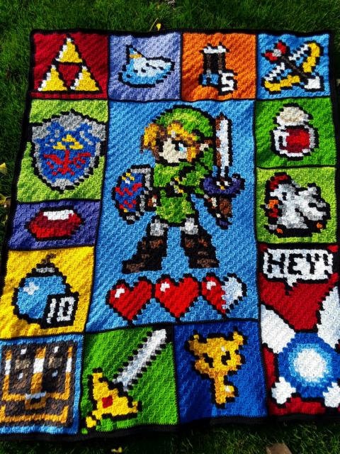 The Legend of Zelda inspirierte Decke, Häkelmuster, Grafik für C2C, Häkeldecke Ecke zu Ecke,  mit geschriebener Anleitung