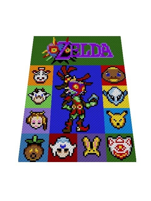 MAJORAS MASK of The Legend of Zelda inspirierte Decke, Häkelmuster, Grafik für C2C, Häkeldecke Ecke zu Ecke,  mit geschriebener Anleitung