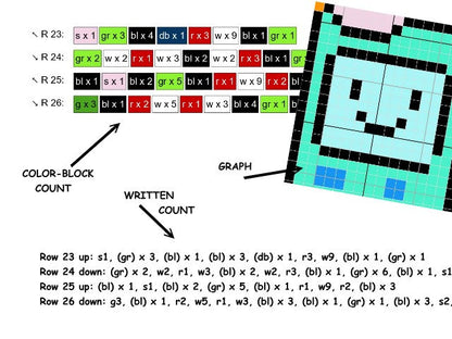 Adventure Time dOOdle inspired blanket, crochet pattern, graphic for C2C, crochet blanket corner to corner, with written instructions