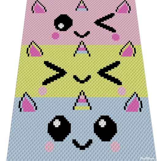 3 liTTle uniCorns, Häkelmuster, Grafik für C2C, Häkeldecke Ecke zu Ecke,  mit Anleitung