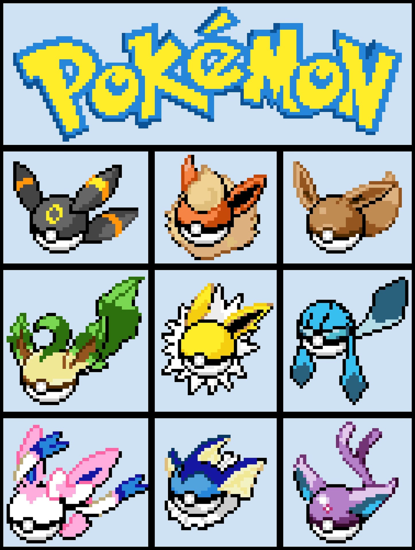 EVOLI - POKEBÄLLE - Pokémon -  Häkelmuster, Grafik für C2C, Häkeldecke od Kissen