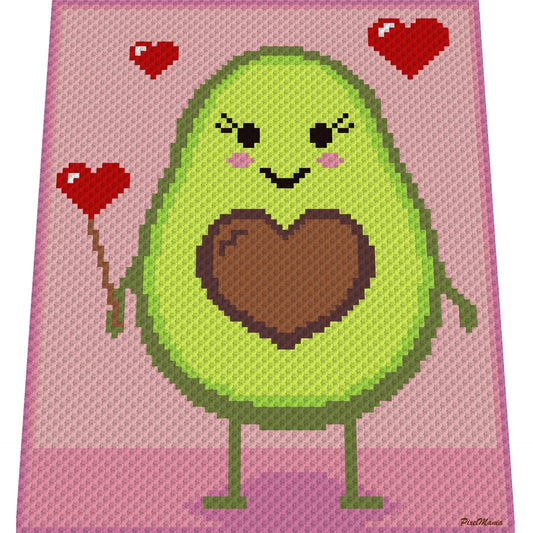 AVOCADO GIRL, Häkelmuster, Grafik für C2C, Häkeldecke Ecke zu Ecke,  mit geschriebener & Farb-Block Anleitung