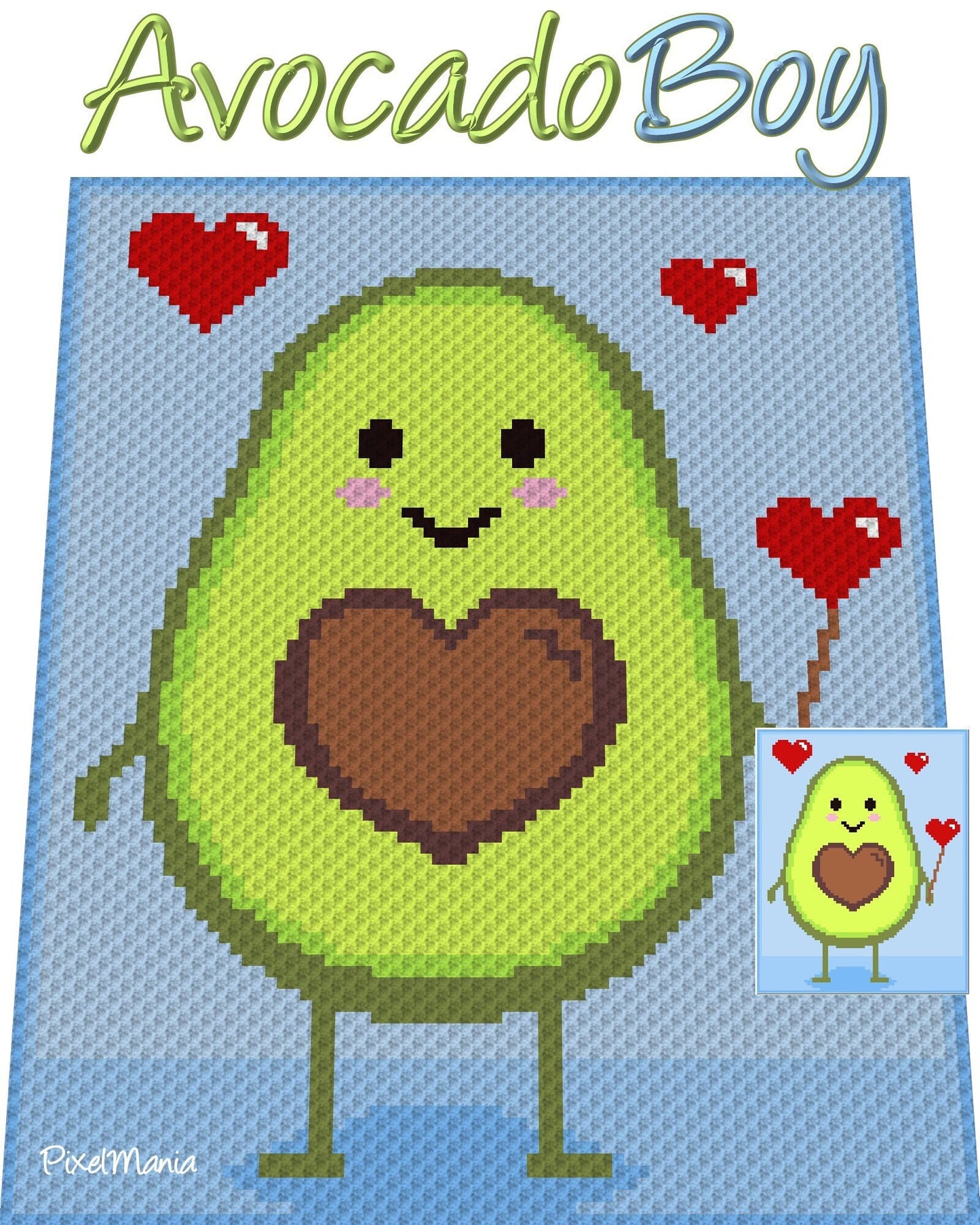 AVOCADO BOY, Häkelmuster, Grafik für C2C, Häkeldecke Ecke zu Ecke,  mit geschriebener & Farb-Block Anleitung