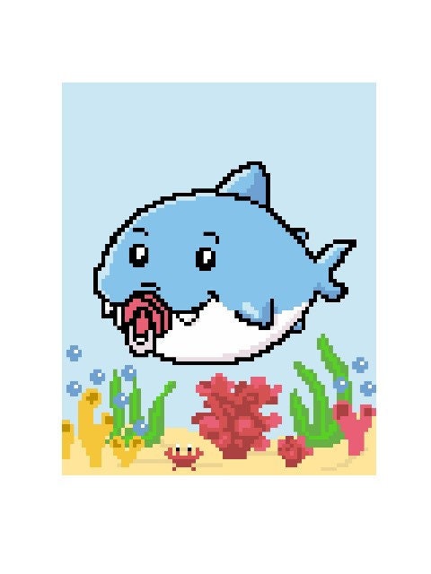 BABY Shark - BabyHai, Fm Häkelmuster, Grafik für Fm, Häkeldecke feste Maschen, tunesisch, Stäbchen, mit geschriebener & Farb-Block Anleitung