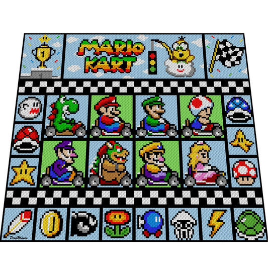 EXTANSiON Pack 1 - MARiO KART- XL Decke - Super Mario inspirierte XL-Decke, Häkelmuster, Grafik für c2c, Häkeldecke Super Mario, Gamerdecke