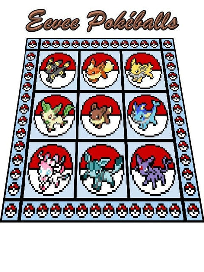 EVOLUTION - EVOLI - POKEBÄLLE - Pokémon - Evoli Entwicklung, Häkelmuster, Grafik für C2C, Häkeldecke od Kissen
