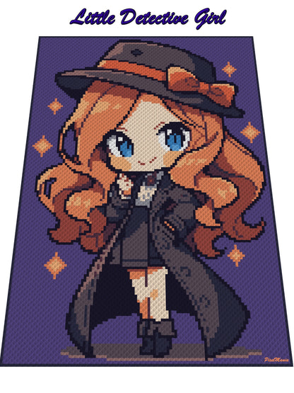 LITTLE DETECTIVE GIRL, Grafik für C2C, mini c2c Häkeldecke