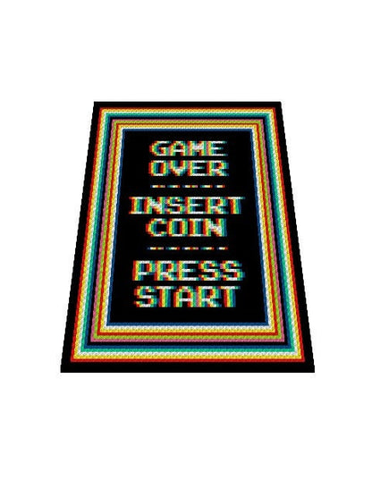 GAME OVER 2 -  Häkelmuster, Grafik für C2C Häkeldecke Ecke zu Ecke,  mit geschriebener & Farb-Block Anleitung, Gamerdecke, Gaming Accessoire