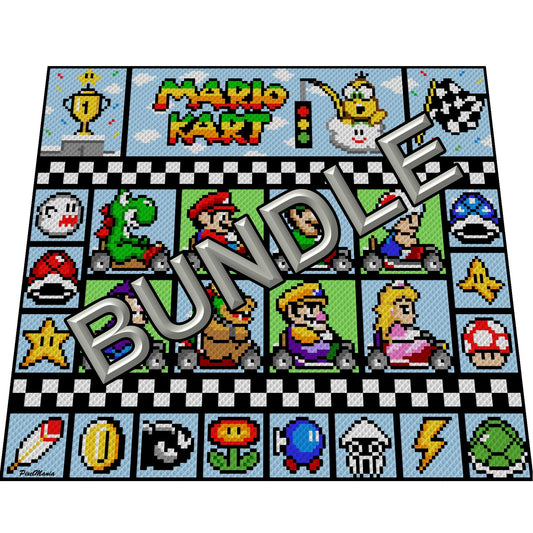 BUNDLE - MARiO KART- XL Decke - Super Mario inspirierte XL-Decke, Häkelmuster, Grafik für c2c, Häkeldecke Super Mario, Gamerdecke