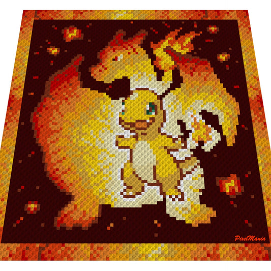 GLUMANDA in GLURAK SILHOUETTE - Pokémon inspirierte c2c - Häkelmuster