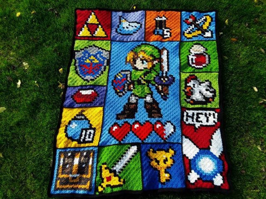 The Legend of Zelda inspirierte Decke, Häkelmuster, Grafik für C2C, Häkeldecke Ecke zu Ecke,  mit geschriebener Anleitung