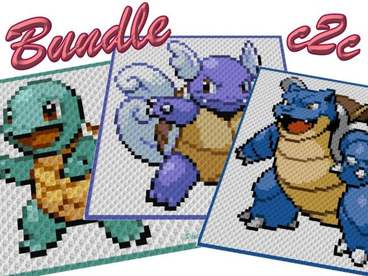 BUNDLE - Schiggy, Schillok, Turtok - POKÉMON inspirierte C2C - Häkelmuster