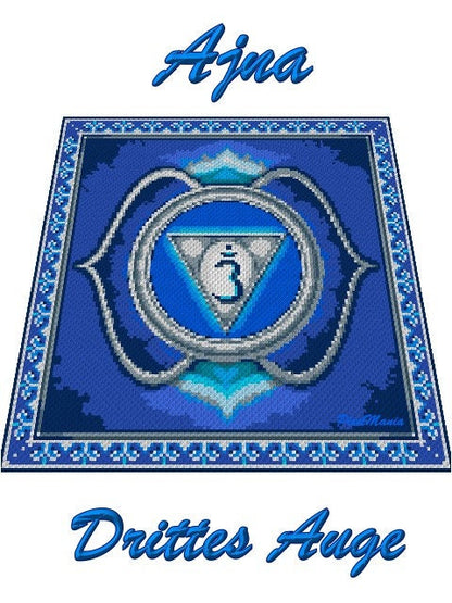 AJNA CHAKRA - drittes Auge -Grafik für C2C Häkeldecke Ecke zu Ecke, Häkelmuster mit geschriebener & Farb-Block Anleitung für Engelsdecke