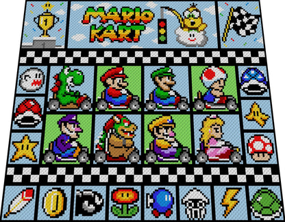 EXTANSiON Pack 1 - MARiO KART- XL Decke - Super Mario inspirierte XL-Decke, Häkelmuster, Grafik für c2c, Häkeldecke Super Mario, Gamerdecke