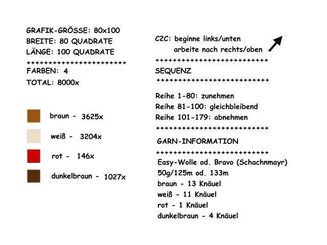 I WUFF U, Häkelmuster, Grafik für C2C, Häkeldecke Ecke zu Ecke,  mit geschriebener & Farb-Block Anleitung