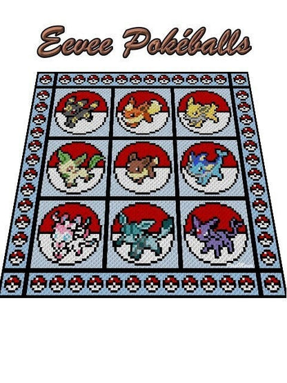 EVOLUTION - EVOLI - POKEBÄLLE - Pokémon - Evoli Entwicklung, Häkelmuster, Grafik für C2C, Häkeldecke od Kissen