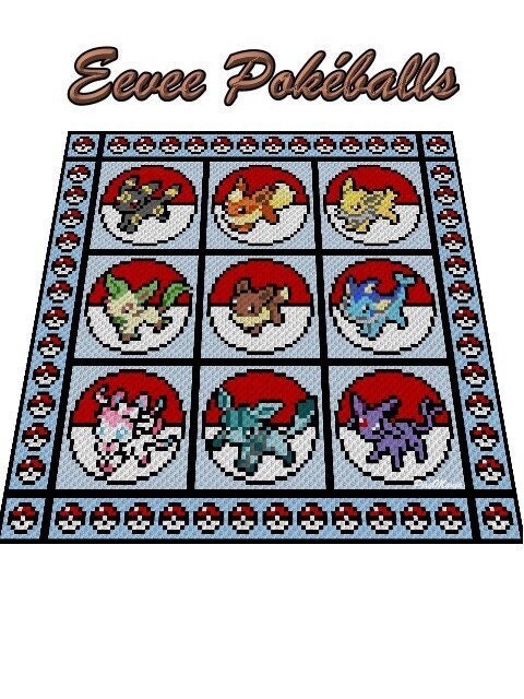 EVOLUTION - EVOLI - POKEBÄLLE - Pokémon - Evoli Entwicklung, Häkelmuster, Grafik für C2C, Häkeldecke od Kissen